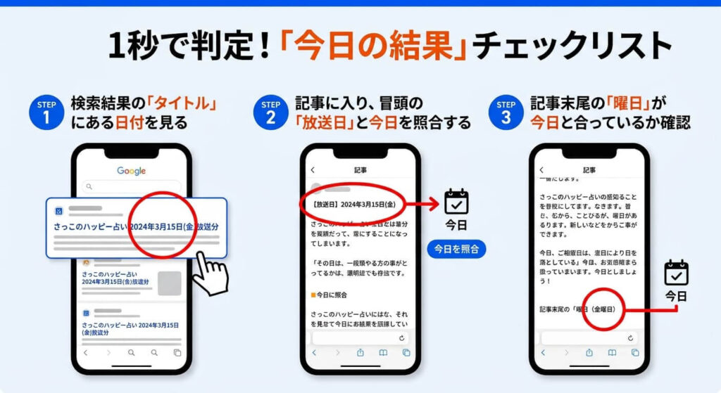 占い記事の日付チェックポイント図解