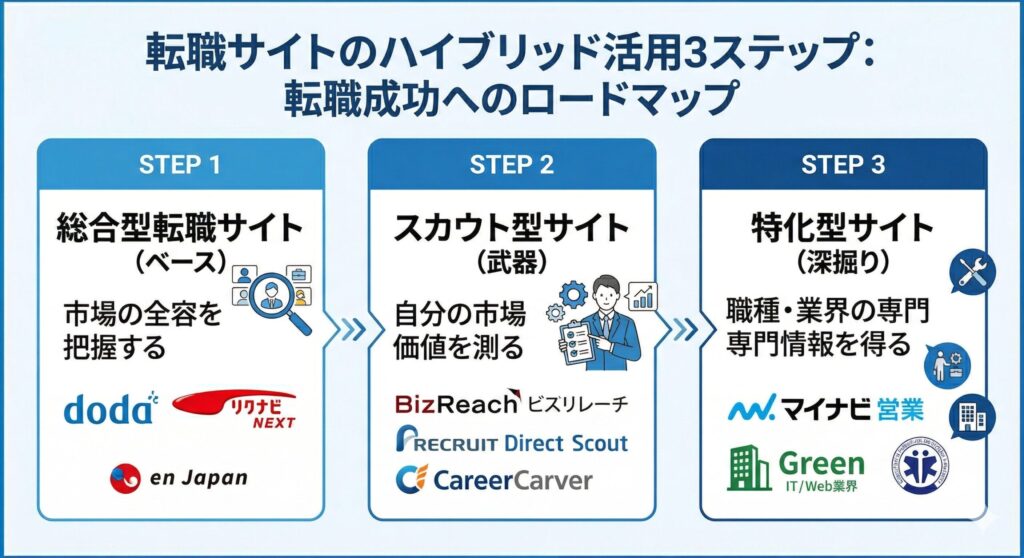転職サイトのハイブリッド活用3ステップ