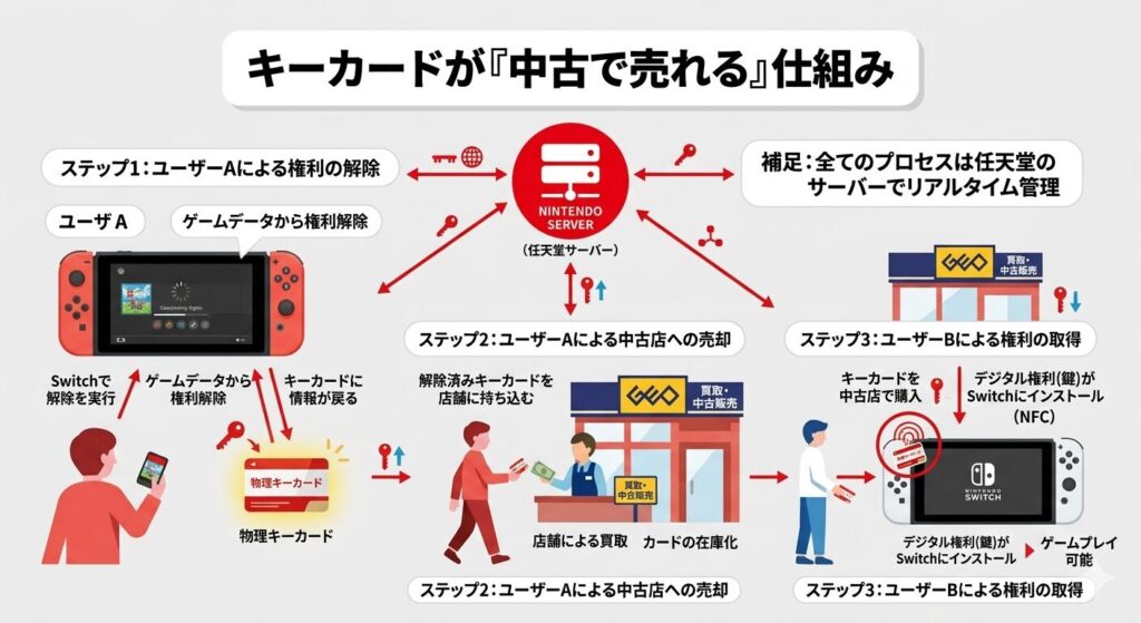 キーカードによる権利移転のメカニズム