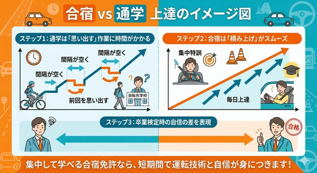合宿免許の最短スケジュールと上達曲線