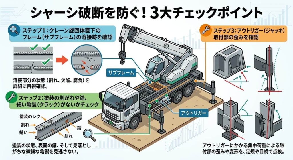 クレーン根元のフレームチェック箇所