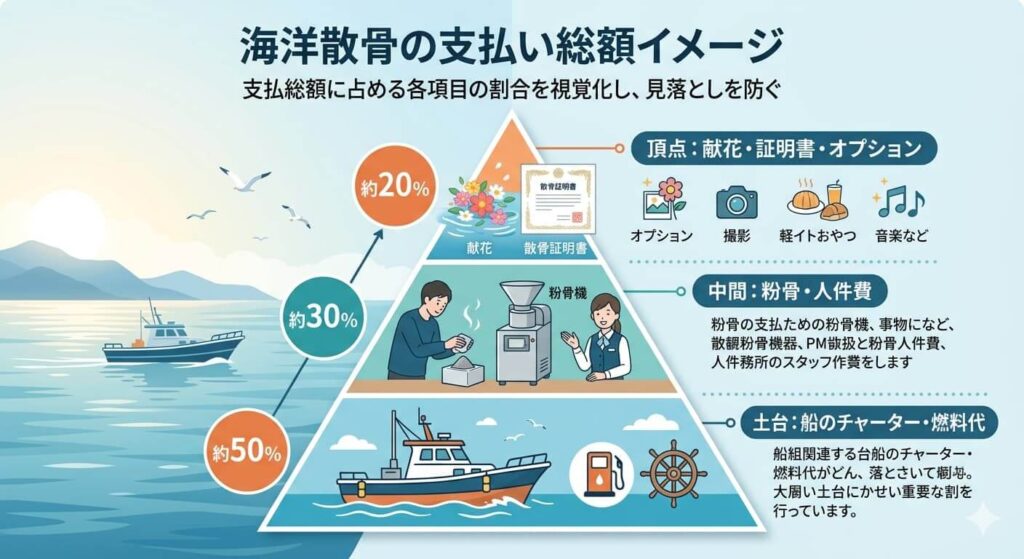 海洋散骨の費用内訳ピラミッド
