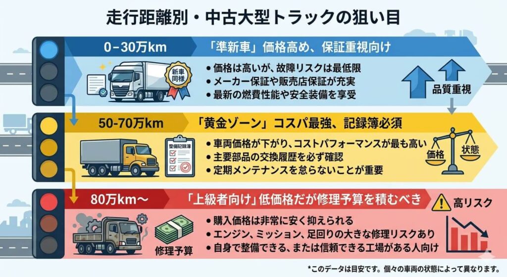 大型トラックの走行距離別「買い」の判断基準