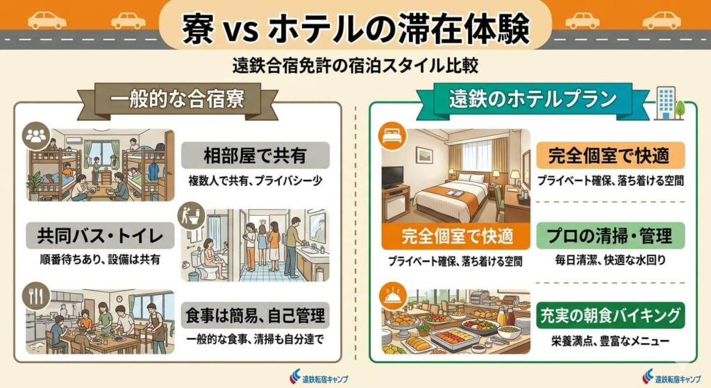 遠鉄合宿免許の宿泊スタイル比較