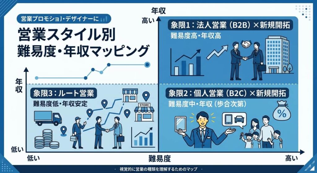 営業スタイル別 難易度・年収マッピング