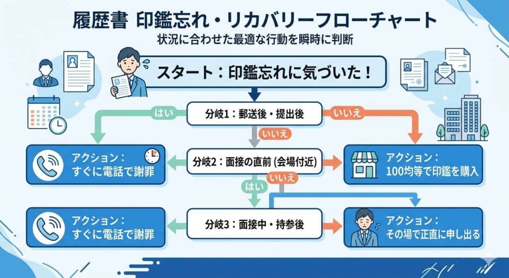 履歴書印鑑忘れ・リカバリーフローチャート