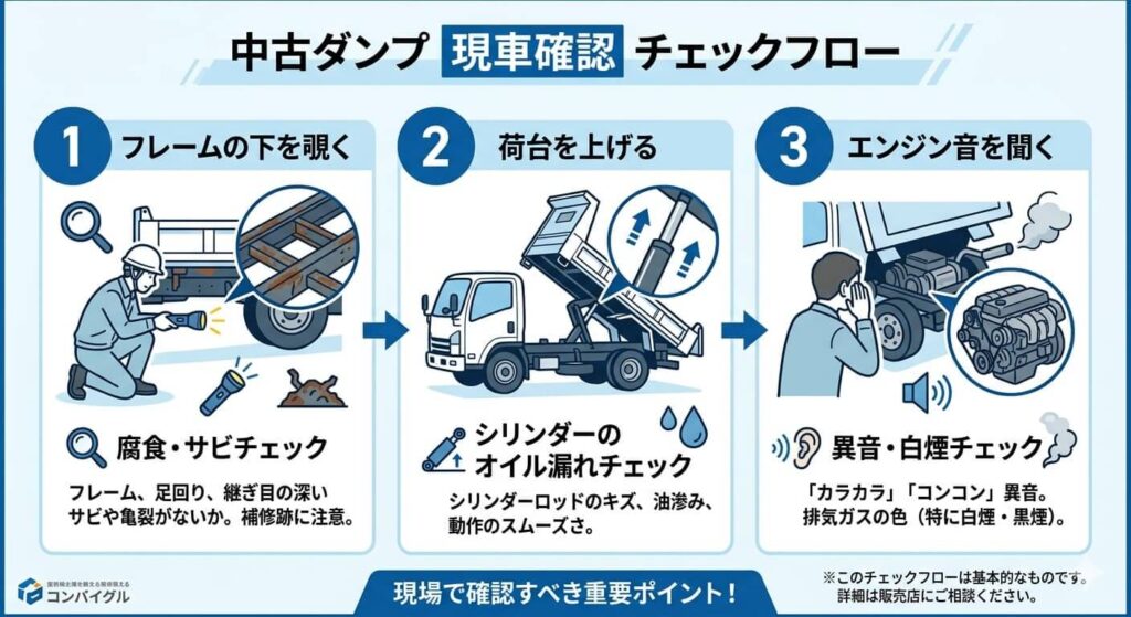 中古ダンプ現車確認チェックフロー