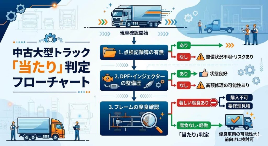 中古大型トラック「当たり」判定フローチャート