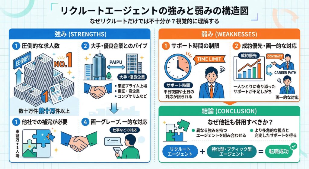 リクルートエージェントの強みと弱みの構造図