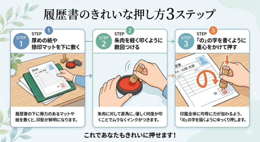 履歴書のきれいな押し方3ステップ