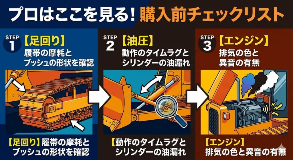 中古ブルドーザー現物確認の「3大チェックポイント」