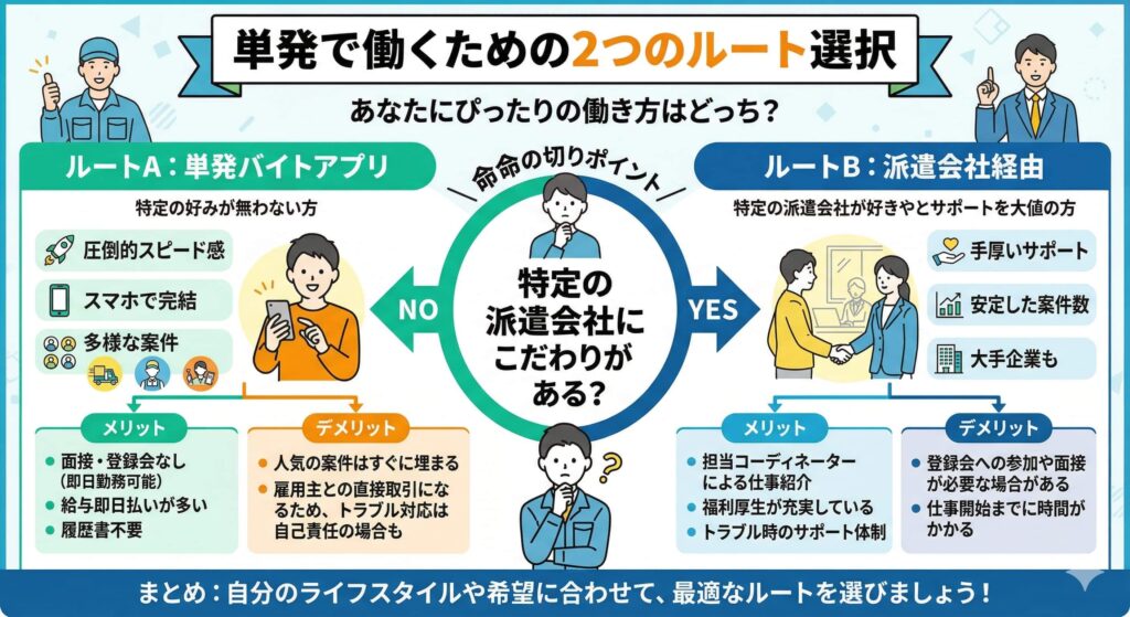 単発で働くための2つのルート選択