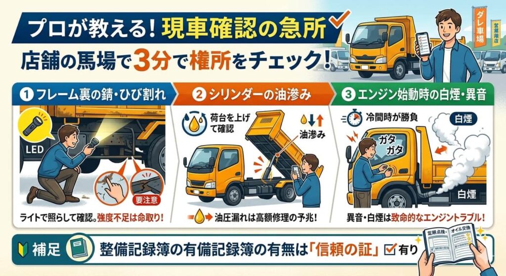 中古ダンプ現車確認「3分チェックリスト」
