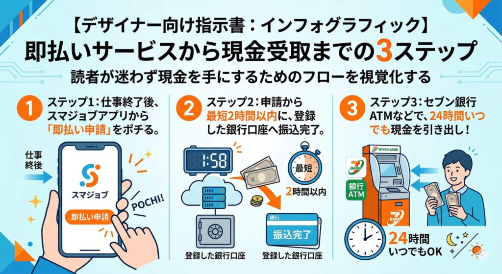 即払いサービスから現金受取までの3ステップ
