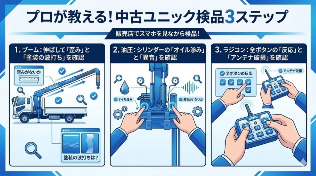 中古ユニック車・現車確認チェックポイント図解