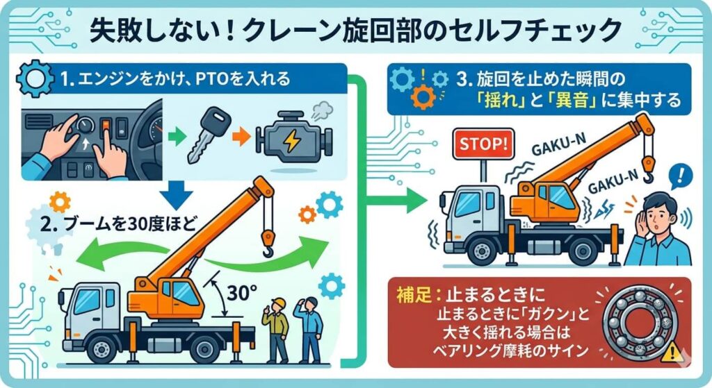 旋回ベアリングのガタ確認フロー