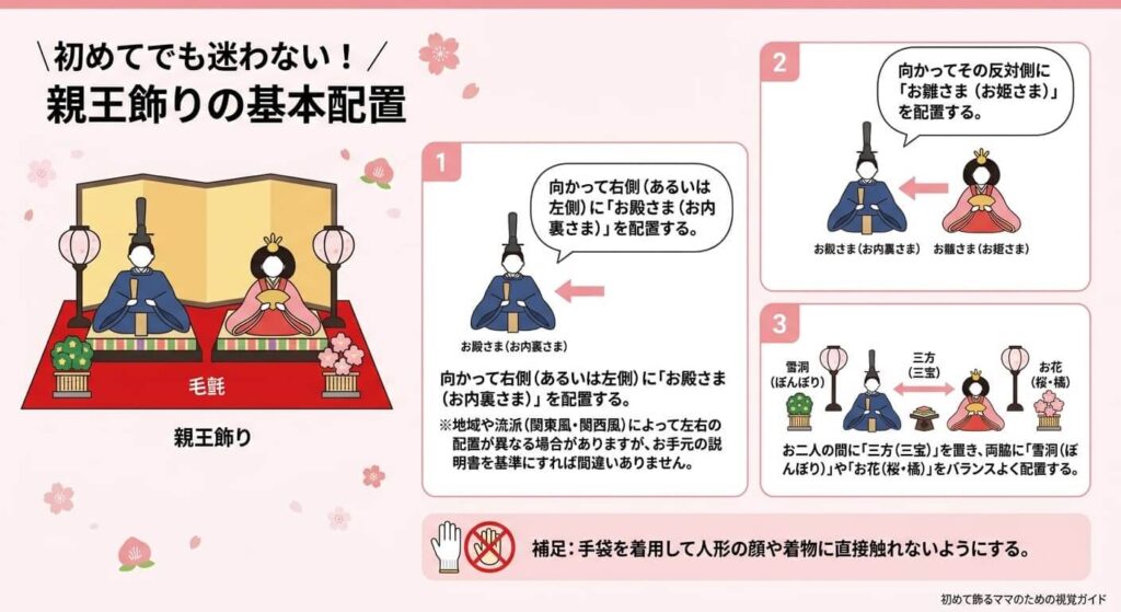 基本的な親王飾りの配置図と道具の名称