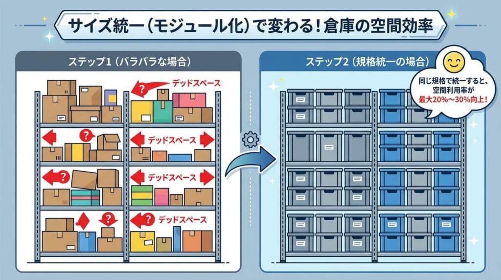 モジュール化による空間利用率向上のビジュアルイメージ