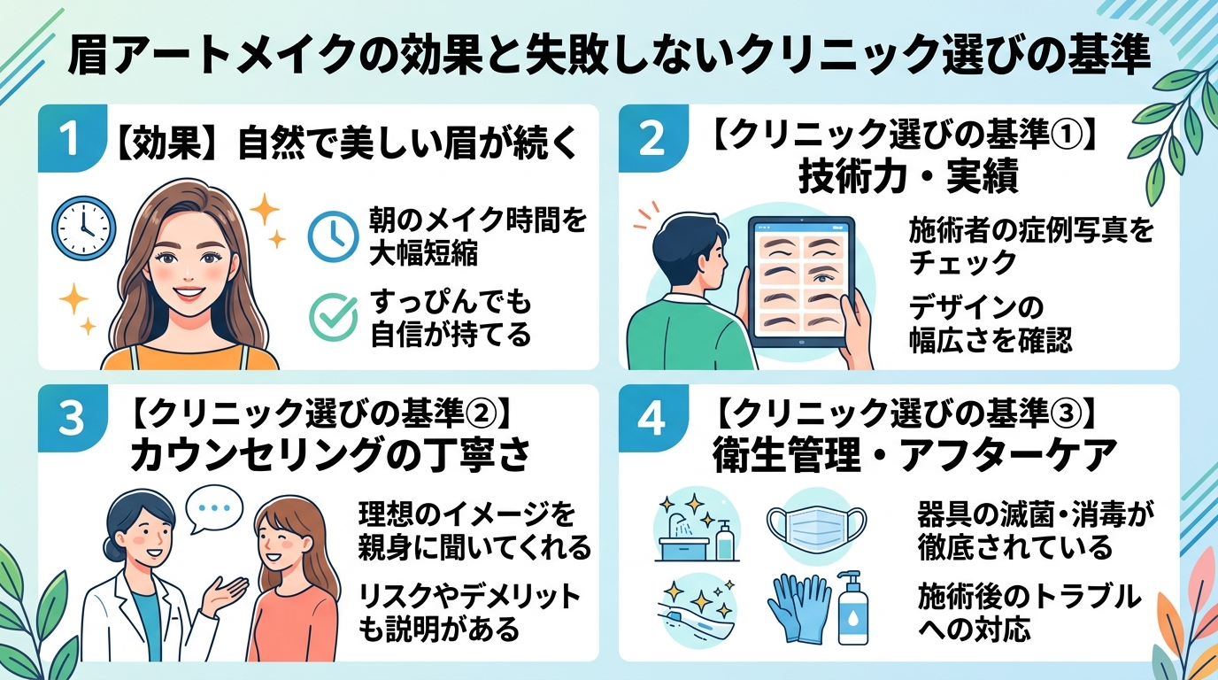 眉アートメイクの効果と失敗しないクリニック選びの基準のインフォグラフィック1