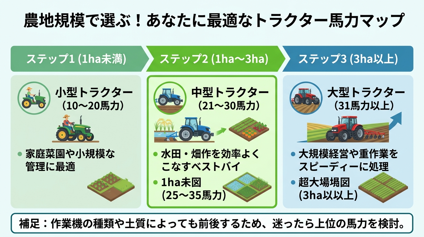 トラクター 価格相場と馬力別の選び方!新品・中古の総額比較のインフォグラフィック1