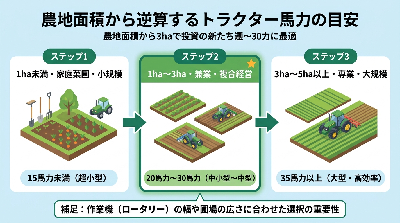 トラクター 三菱の選び方！3haに最適な馬力と特徴のインフォグラフィック1