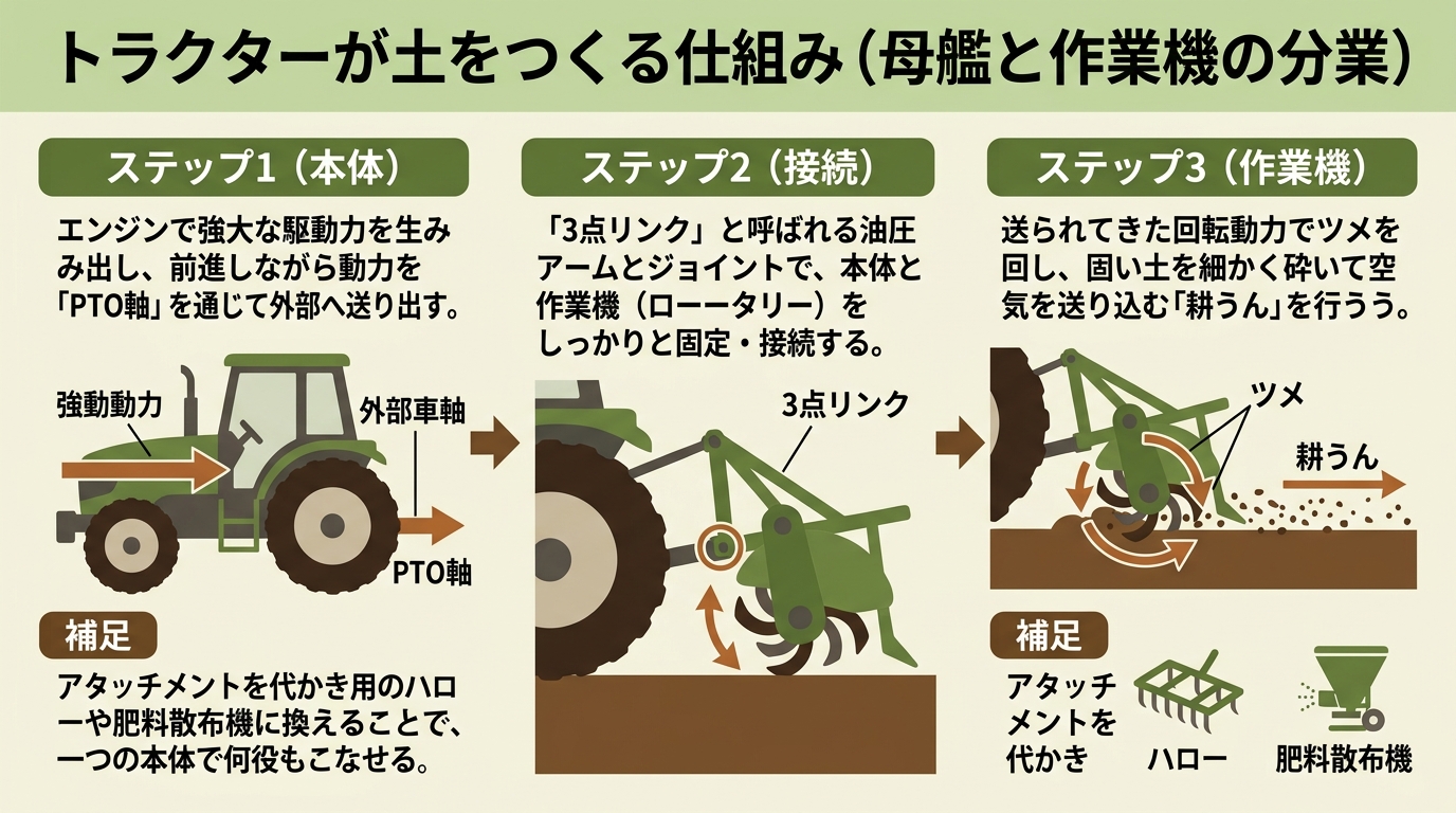 トラクターとは?農業初心者向けに基本構造や用語を解説のインフォグラフィック1