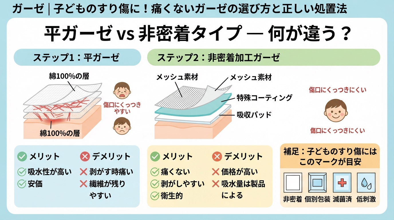 ガーゼ｜子どものすり傷に！痛くないガーゼの選び方と正しい処置法のインフォグラフィック1