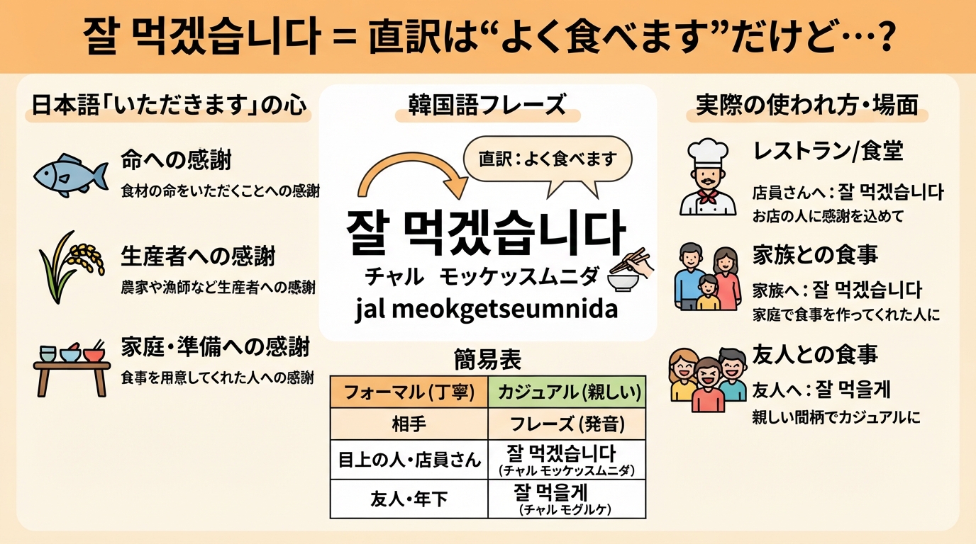 いただきます 韓国語｜いただきますの韓国語は？場面別の使い分けとのインフォグラフィック1
