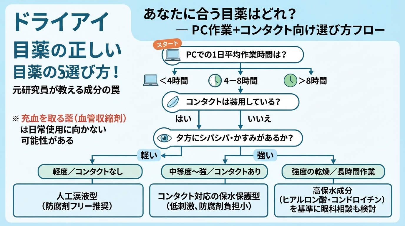 ドライアイ 目薬の正しい選び方!元研究員が教える成分の罠のインフォグラフィック1