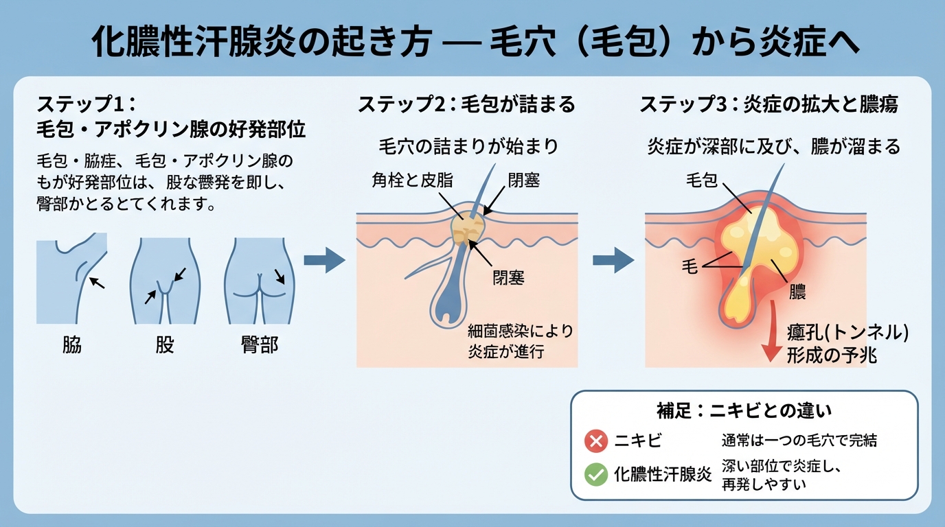 化膿性汗腺炎の原因と対策！皮膚科を受診すべき理由のインフォグラフィック1