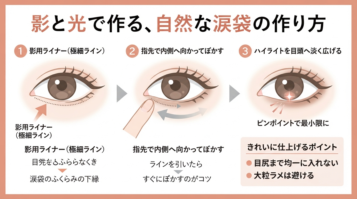 涙袋ライナーの大人な引き方!自然に仕上げるコツと崩れ対策のインフォグラフィック1