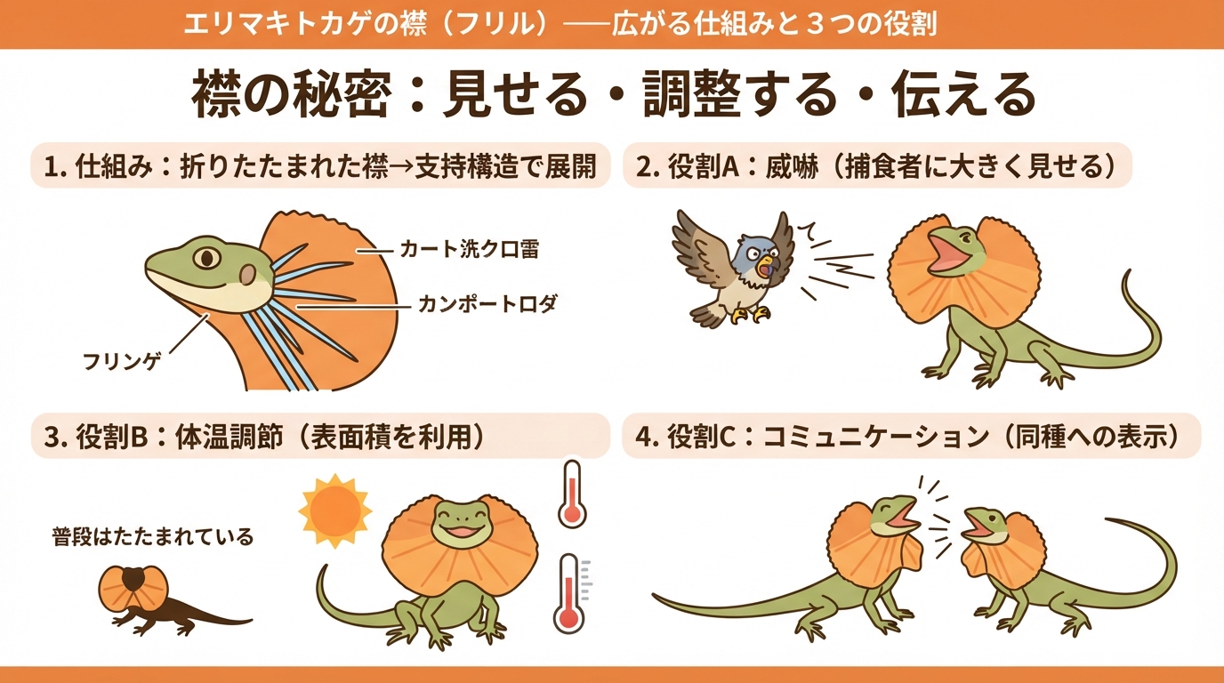 エリマキトカゲの襟や二足歩行の秘密を親子で分かりやすく解説のインフォグラフィック1