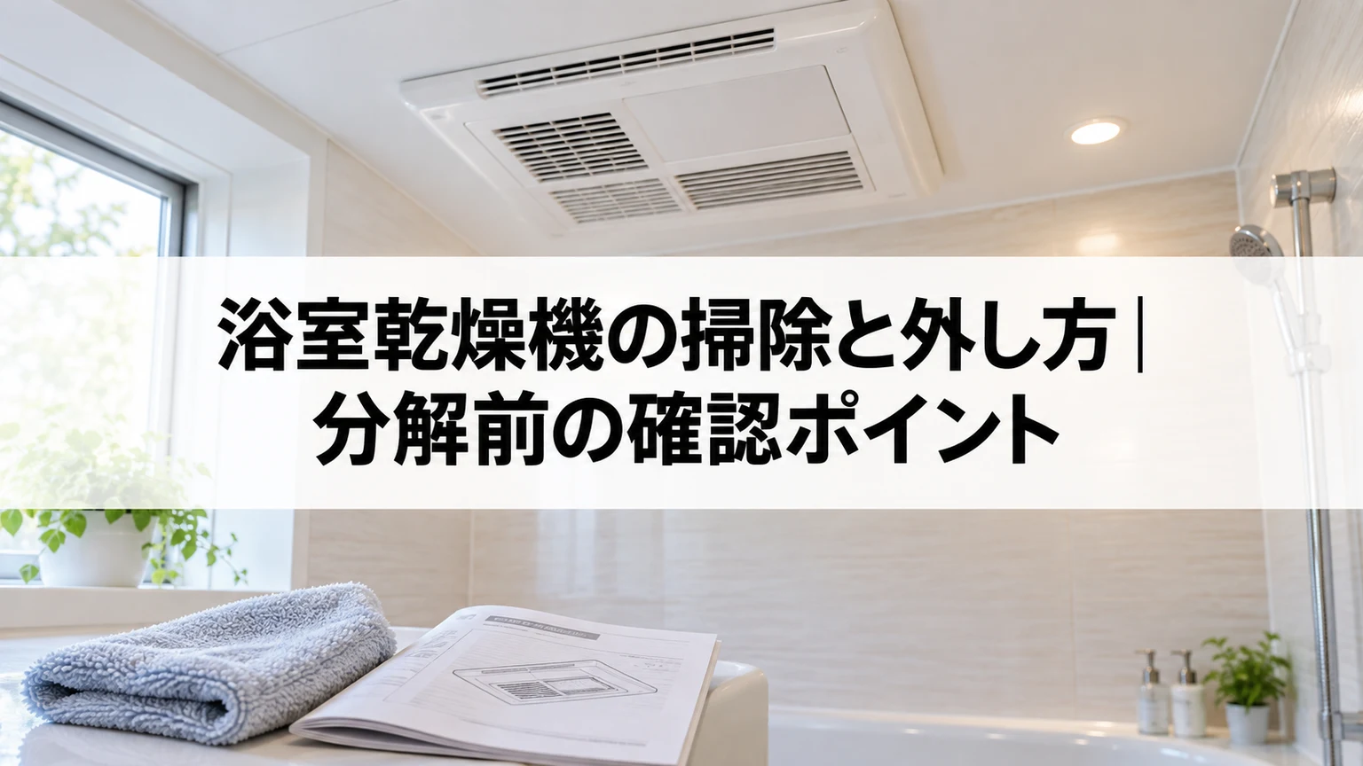 浴室乾燥機の取り外し前に説明書と掃除道具を確認するイメージ