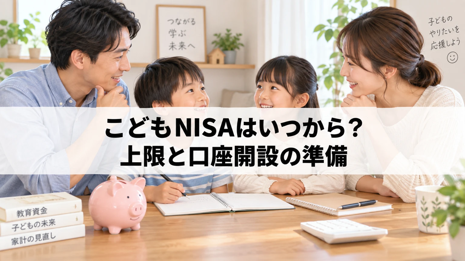 子どもの教育資金とこどもNISAについて相談する家族