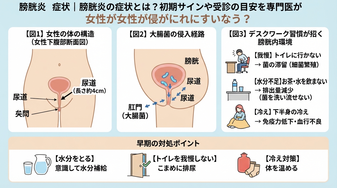 膀胱炎 症状|膀胱炎の症状とは?初期サインや受診の目安を専門医がのインフォグラフィック1