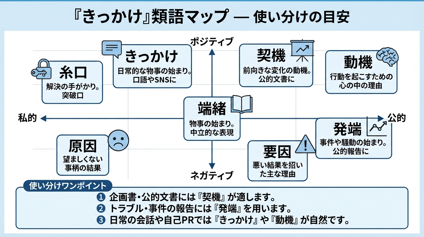 きっかけ 言い換え|きっかけの言い換え:ビジネス文書で恥をかかなのインフォグラフィック1