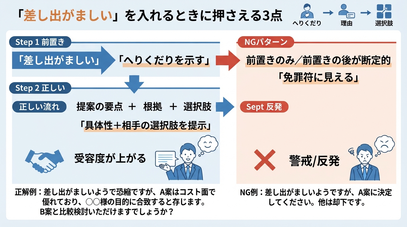 差し出がましいのビジネス言い換えとクッション言葉の極意のインフォグラフィック1