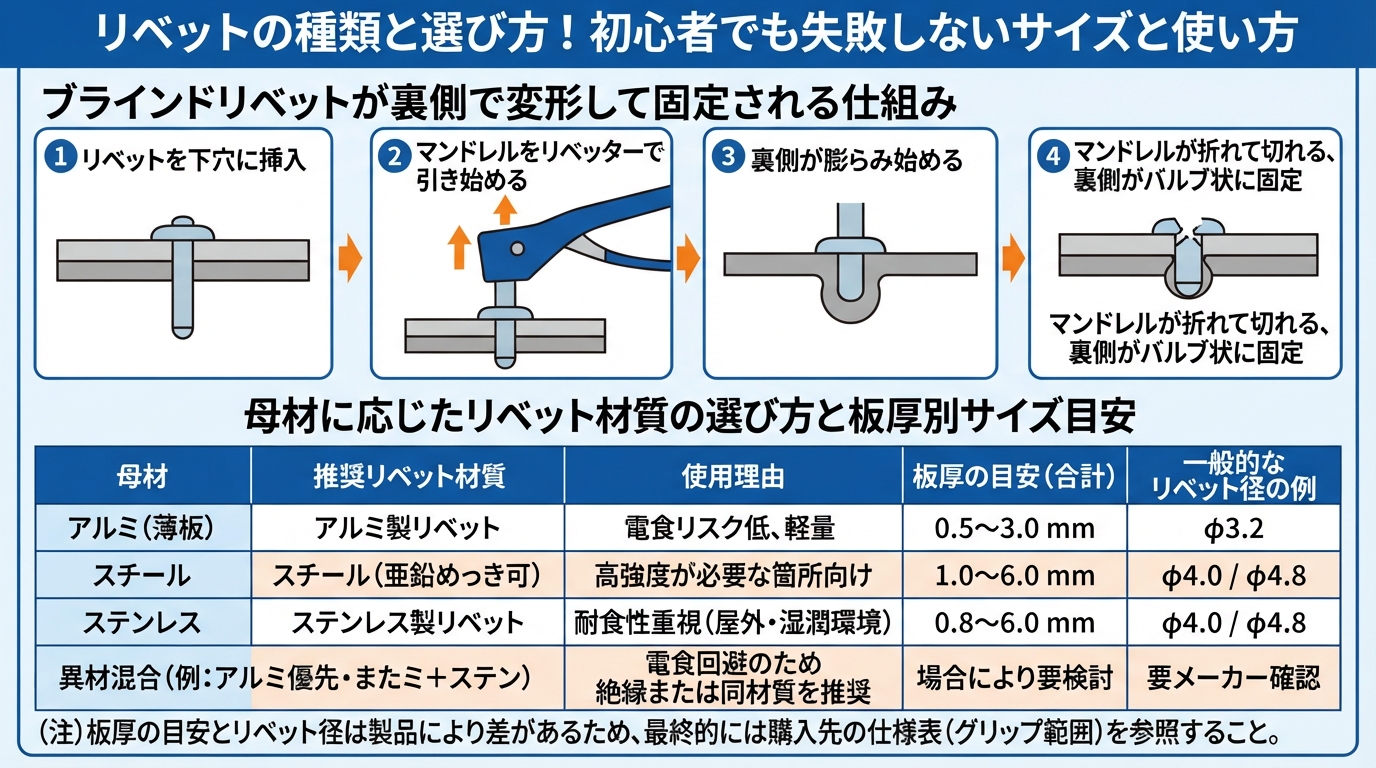 リベットの種類と選び方!初心者でも失敗しないサイズと使い方のインフォグラフィック1