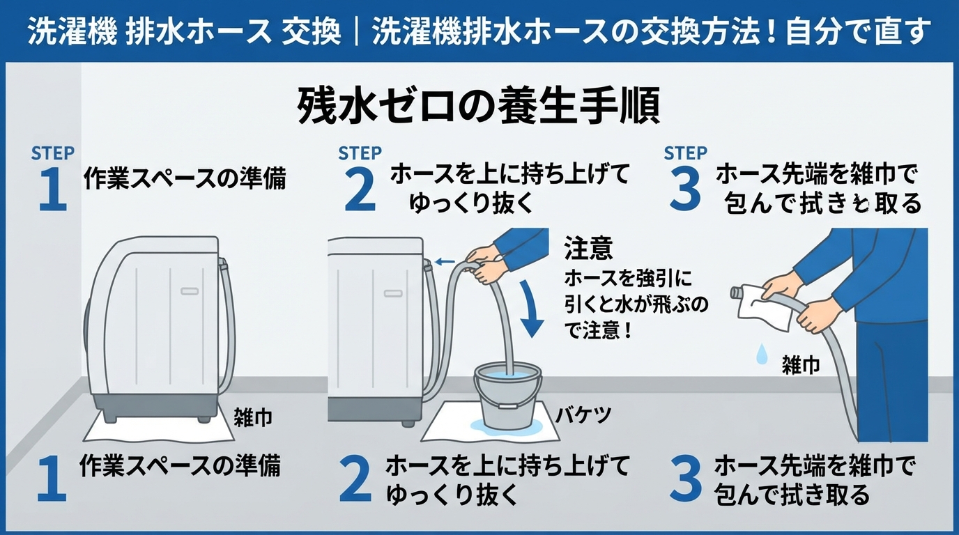 洗濯機 排水ホース 交換|洗濯機排水ホースの交換方法!自分で直すのインフォグラフィック1