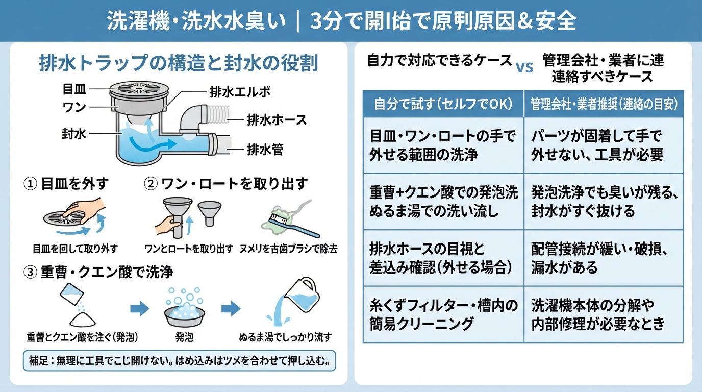 洗濯機 下水臭い｜洗濯機の下水臭い原因は？3分でわかる特定と安全のインフォグラフィック1