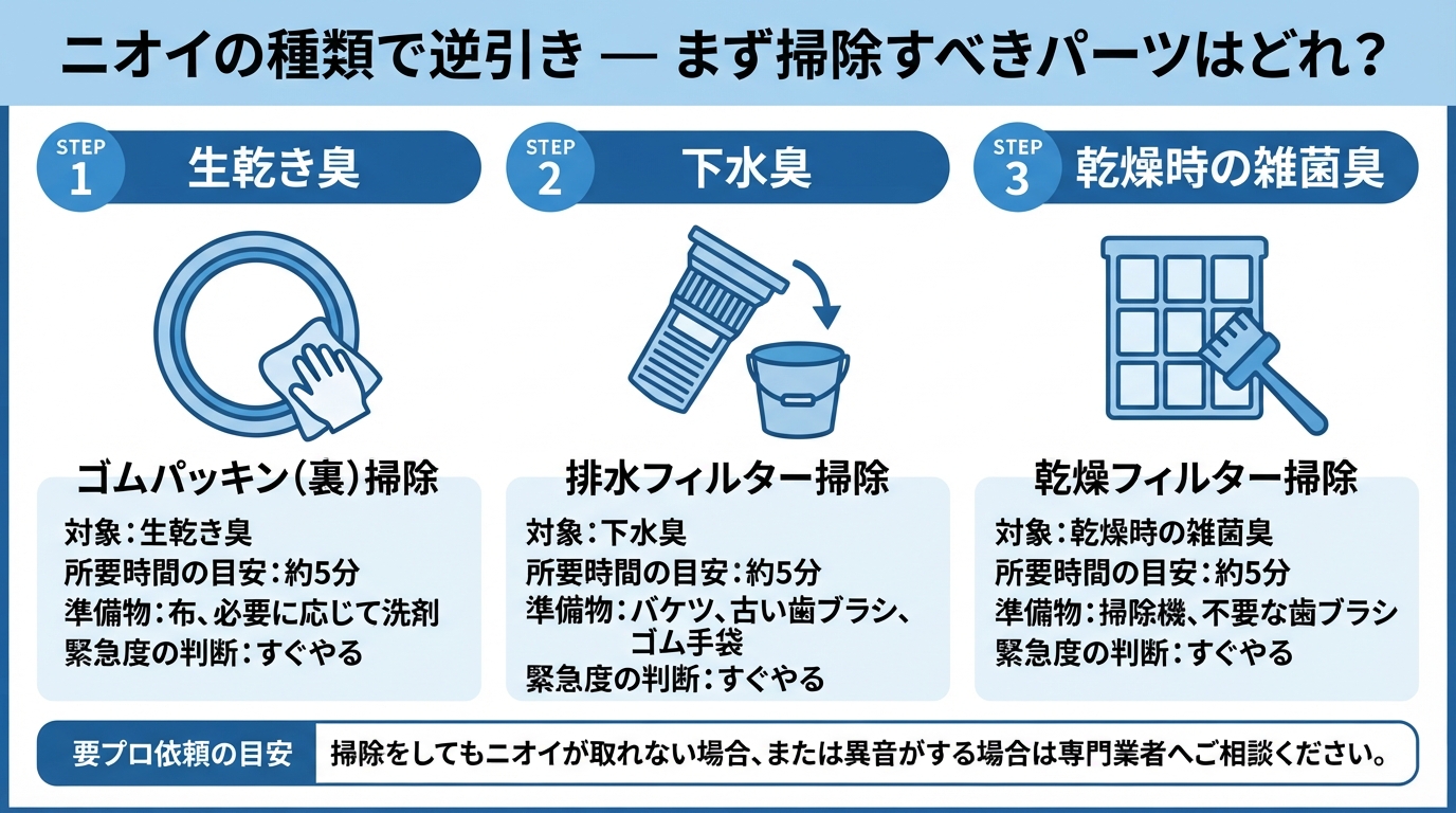 ドラム式洗濯機 臭い|ドラム式洗濯機の臭い原因は?5分でできる3のインフォグラフィック1