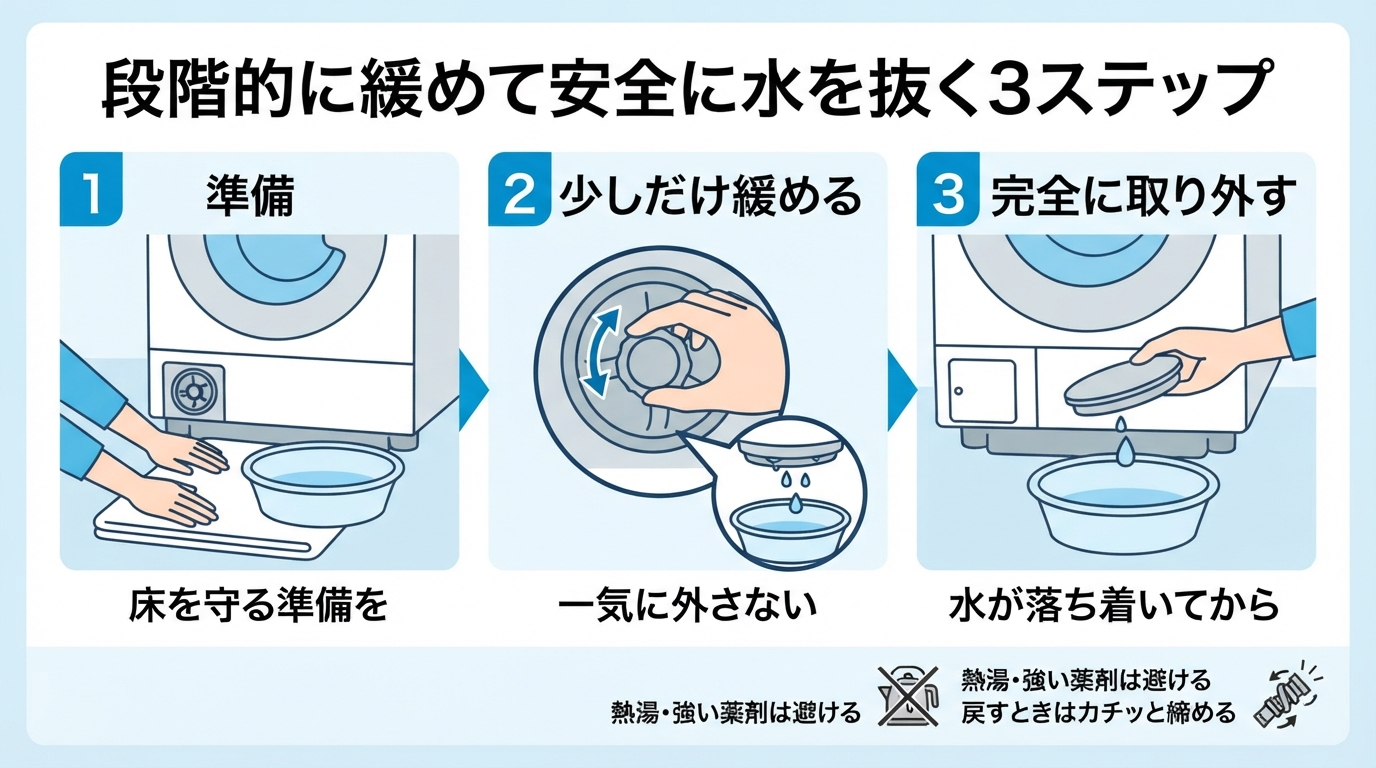 ドラム式洗濯機 排水フィルター 掃除|ドラム式洗濯機の排水フィルのインフォグラフィック1