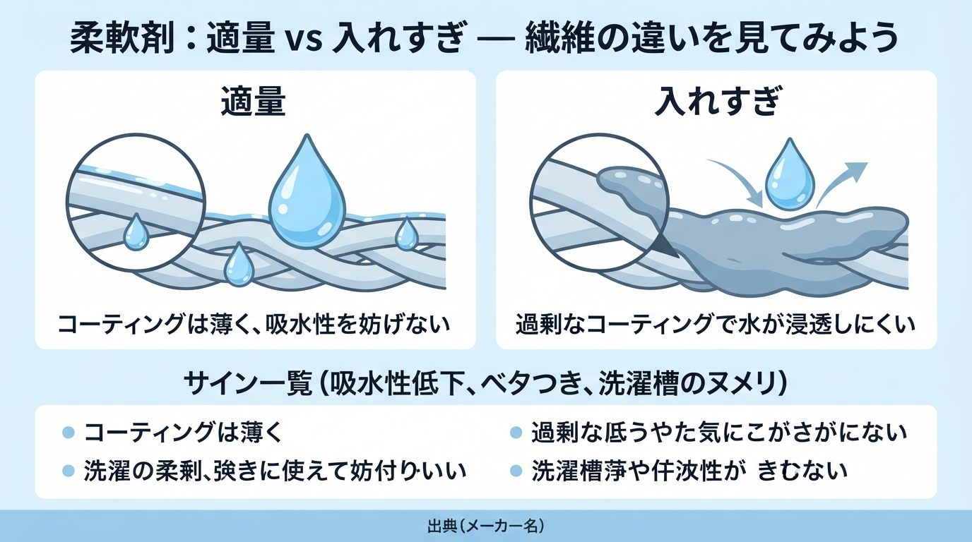 柔軟剤 入れすぎ｜柔軟剤の入れすぎは要注意！タオルが水を吸わないのインフォグラフィック1