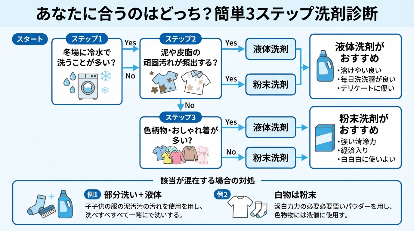 液体洗剤 粉末洗剤 違い|液体洗剤と粉末洗剤の違いを徹底比較!我のインフォグラフィック1