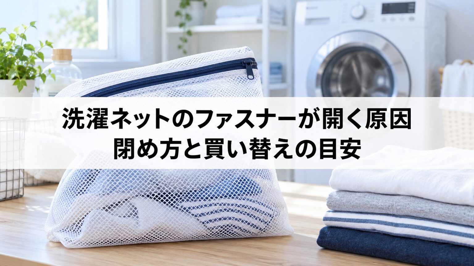 洗濯ネットのファスナーの閉め方と買い替えの目安を紹介するイメージ