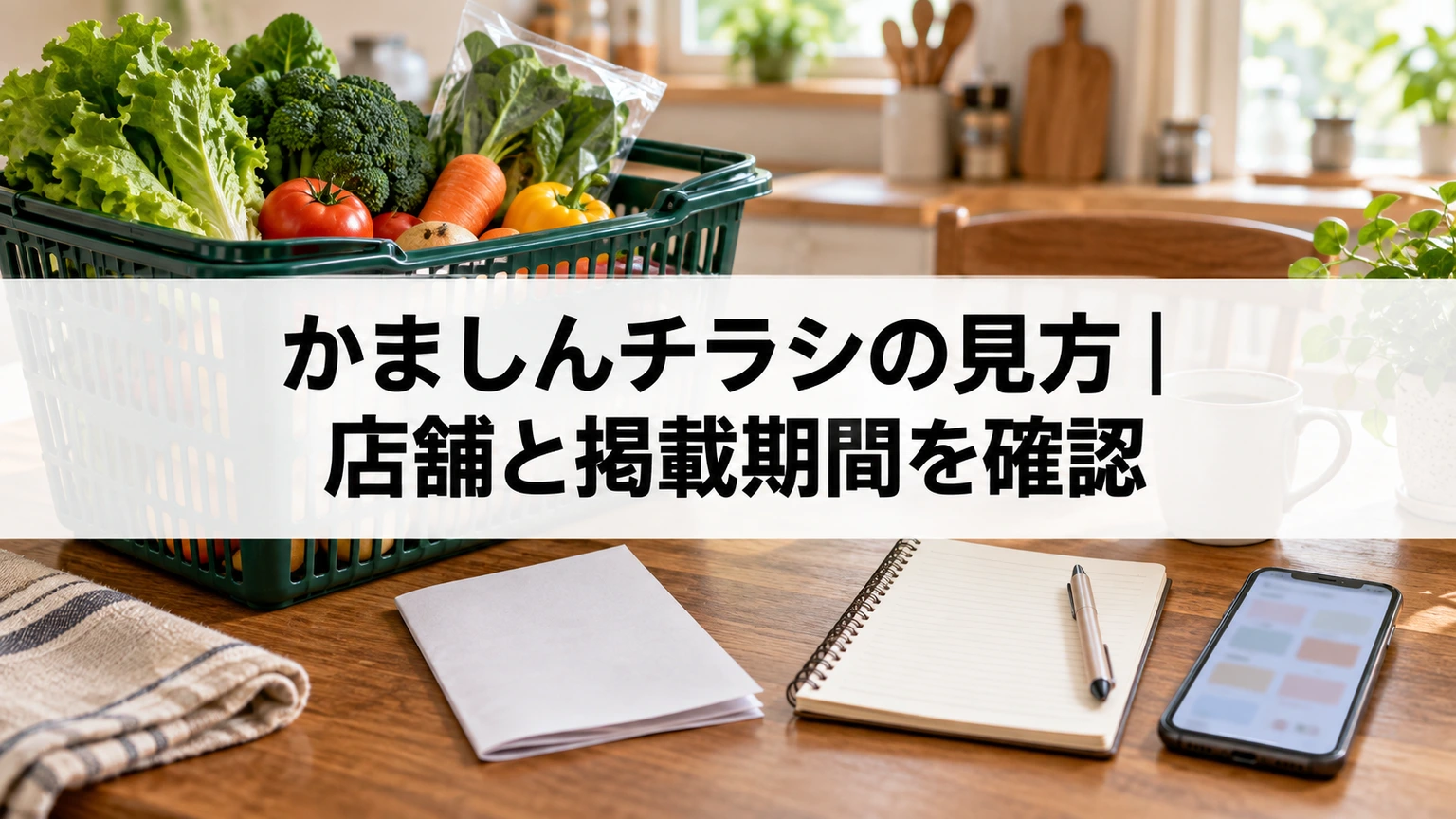 買い物前にチラシと必要な品を確認するイメージ