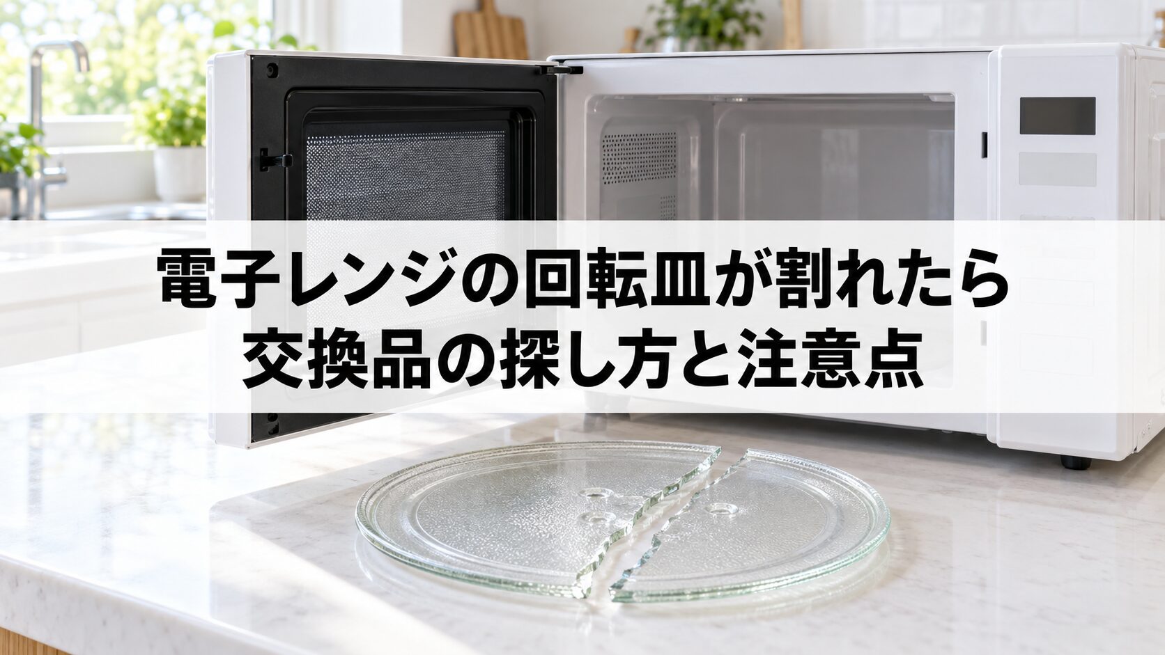電子レンジと割れた回転皿のイメージ