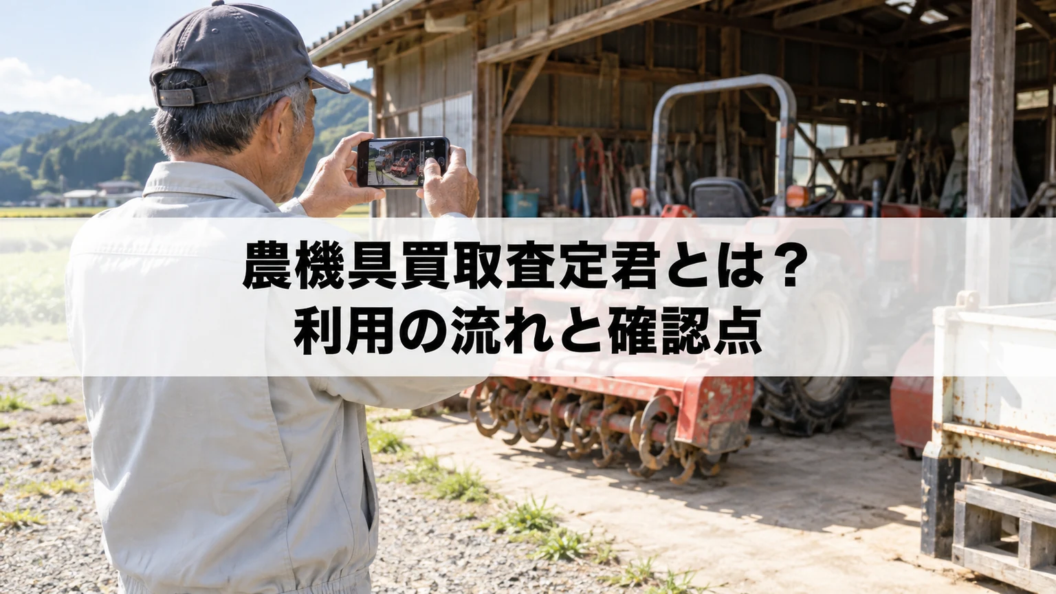 査定に向けて農機具を撮影する人のイメージ