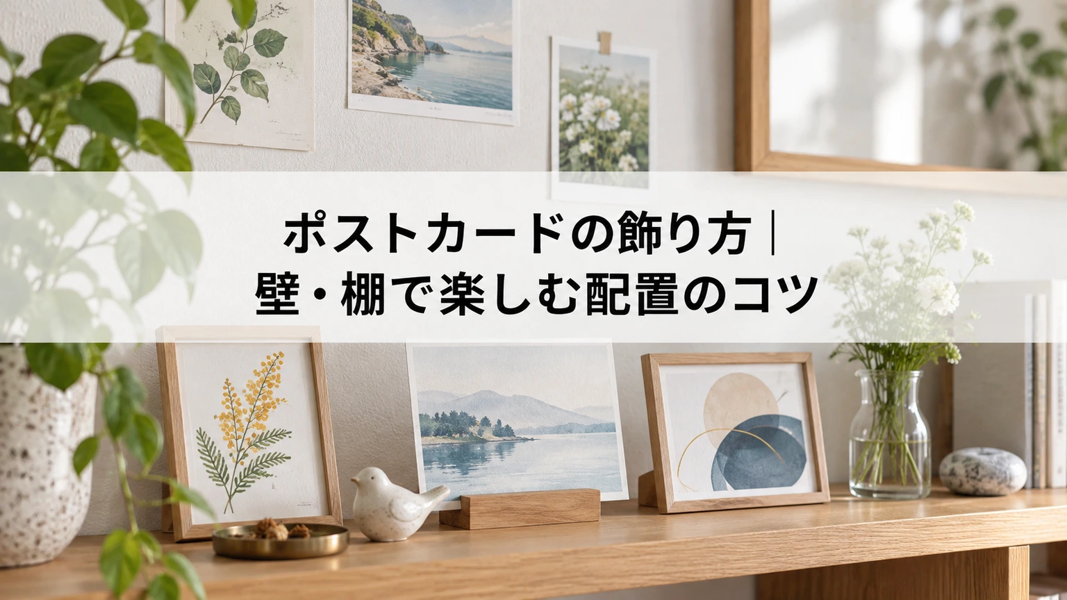 棚とフレームにポストカードを飾る配置のイメージ