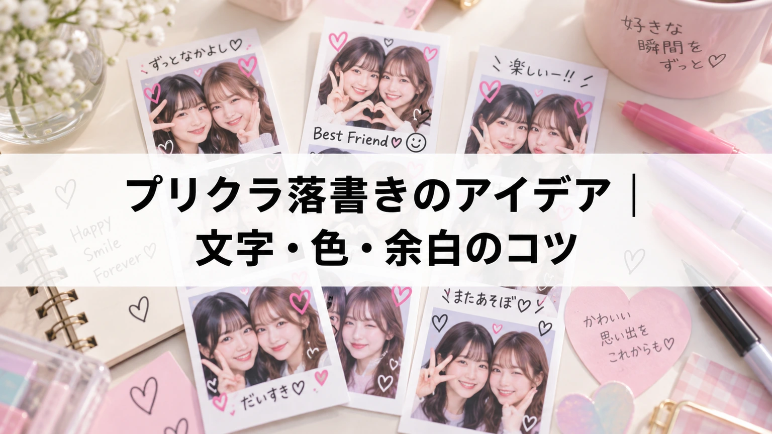 プリクラ写真を文字やハートで飾る落書きのアイデア